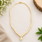 Simple Tulsi Necklace with Carved Floral Pendant