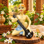 8 Inch Haridas Ji Fiber Vigrah with Traditional String Instrument